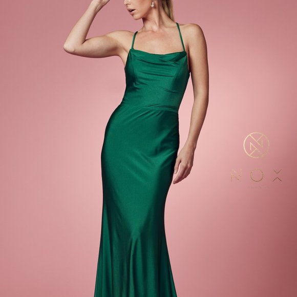 new EMERALD GREEN PROM PARTY OPEN BACK SATIN SHEATH LONG...